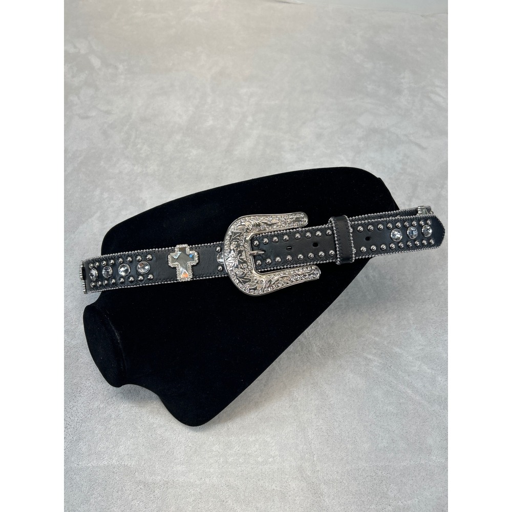 Blazin‎ Roxx Western Belt Womens Black Rhinestone Crystal Cross Studded Buckle